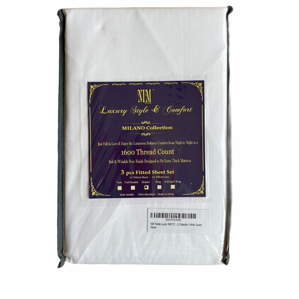 COPY - NIM 1600 Thread Queen White Fitted Sheet 2…